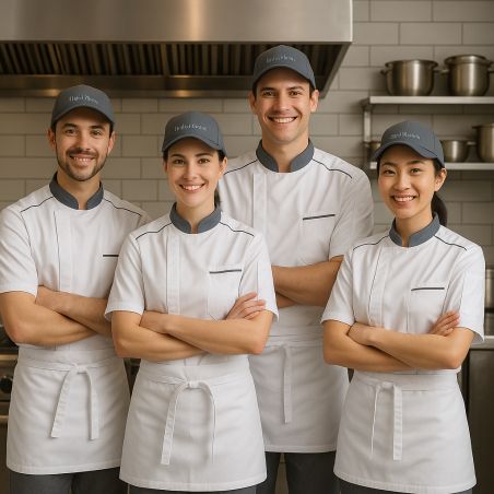 Veste de Cuisine Professionnelle Homme/Femme – Blanche & Gris – Respirante My’ Aération – Manches Courtes – Label Blouse