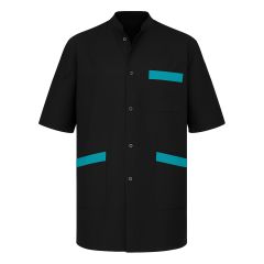 Tunique de travail Mixte NOIR COL MAO turquoise