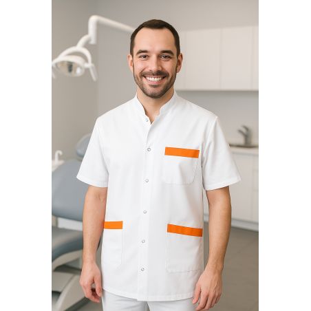 Blouse Médicale Homme Blanc Orange – Kinésithérapeute, Ergothérapeute, Infirmier