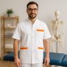 Blouse Médicale Homme Blanc Orange – Kinésithérapeute, Ergothérapeute, Infirmier
