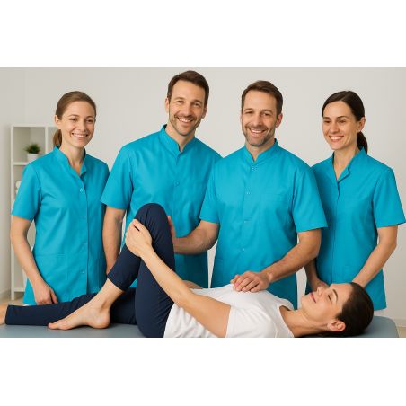 Blouse dentisite Turquoise manches courte col officier