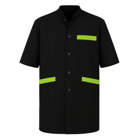 Tunique de travail Homme Noir parement vert