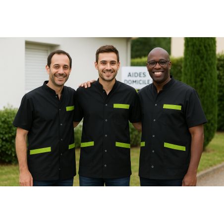 Tunique de travail Homme Noir parement vert