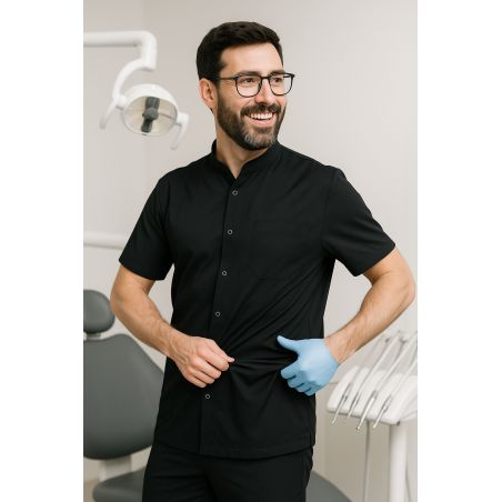 Tunique de travail noire Homme – Médical, Aide à domicile, Esthétique