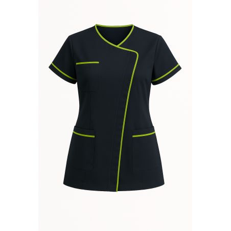 Tunique de travail Aide à domicile Marine liseré Vert Tissus nouvelle généraiton