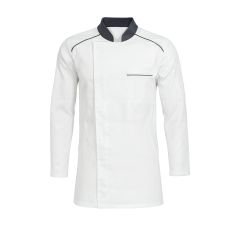 Veste de Cuisine Professionnelle Blanche avec Col Gris – Unisexe