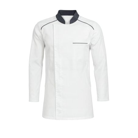 Veste de Cuisine Professionnelle Blanche avec Col Gris – Unisexe