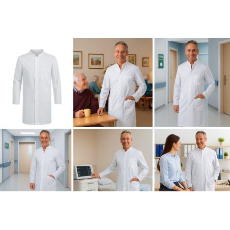 Blouse de travail Homme Blanche Col officier manchesongues