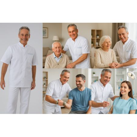 Blouse medicale Homme courte finition ciel sur poche poitrine