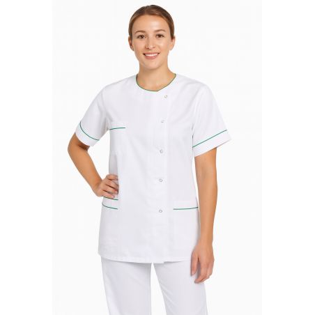 Tunique Médicale Blanche liseré Vert sur poches et manches