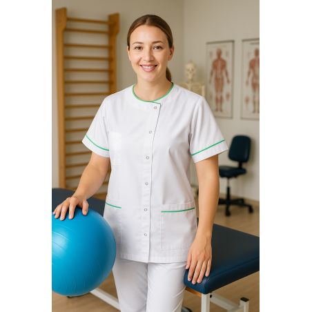 Tunique Médicale Blanche liseré Vert sur poches et manches
