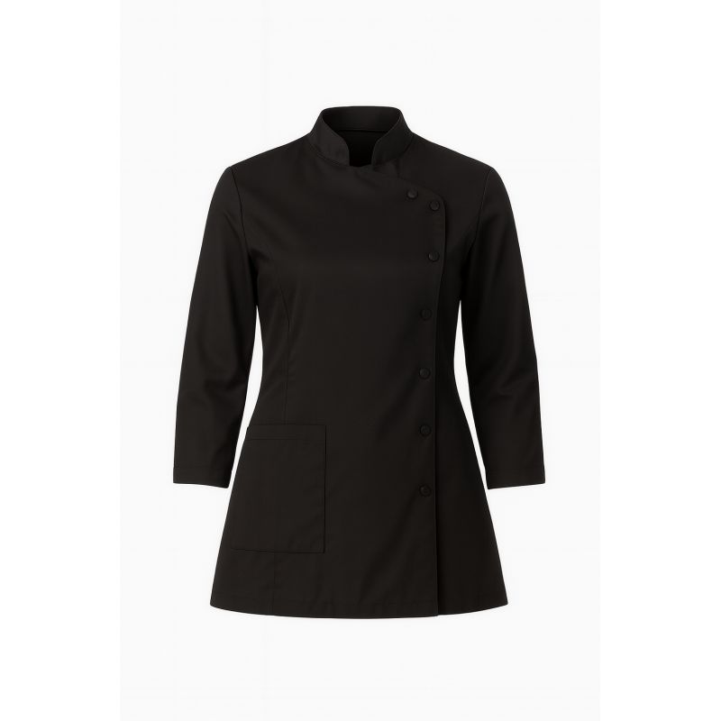 Tunique esthéticienne noire manche longue – Blouse professionnelle pour institut et salon