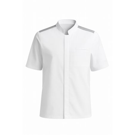 Veste de Cuisine Blanche à Épaules Grises – Maille Aérée et Poche Stylo