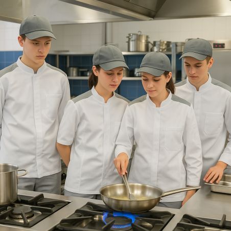 Veste de cuisine homme blanche avec épaules grises et aérations latérales