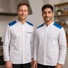 Veste de cuisine homme blanche – Épaules Bleu Roi – Respirante & fonctionnelle