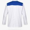 Veste de cuisine homme blanche – Épaules Bleu Roi – Respirante & fonctionnelle
