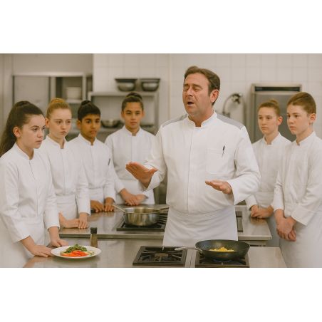 Veste de cuisine homme blanche avec épaules grises et aérations latérales