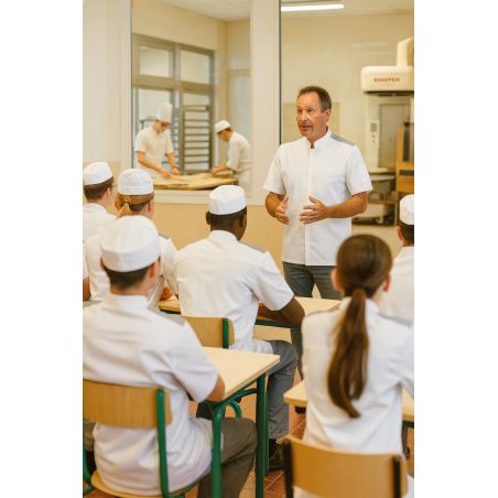 Veste de Cuisine Blanche à Épaules Grises – Maille Aérée et Poche Stylo