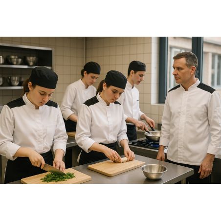 Veste de cuisine manches longues blanc noir