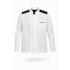 Veste de cuisine manches longues blanc noir