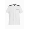 Veste de cuisine & de boulanger mixte blanche et gris anthracite – Manches courtes – Poche poitrine & poches stylo