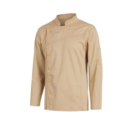 Veste de cuisine manches longues beige fermeture pressions