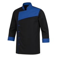 Veste noire de cuisine avec plastron Bleu