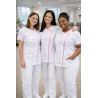 Blouse médicale blanche infroissable ISA011TA avec élasthanne – liseré fuchsia
