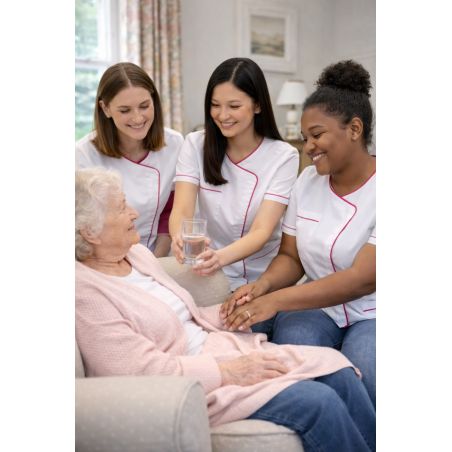 Blouse médicale blanche infroissable ISA011TA avec élasthanne – liseré fuchsia