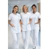 Blouse médicale blanche infroissable ISA011TA avec élasthanne – liseré bleu