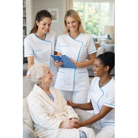 Blouse médicale blanche infroissable ISA011TA avec élasthanne – liseré bleu