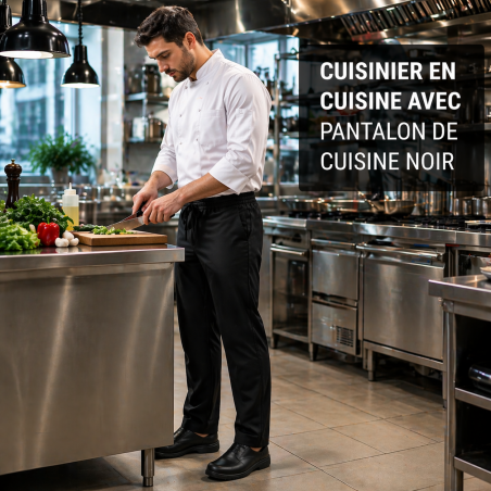 Pantalon de Cuisine Noire avec ourlet réglable