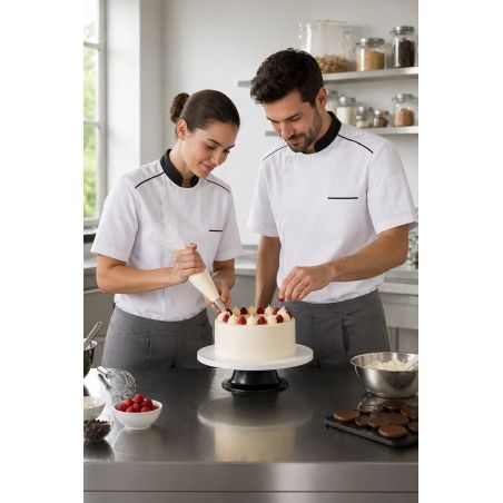 Veste de cuisine manches courtes Blanches avec maille respirante
