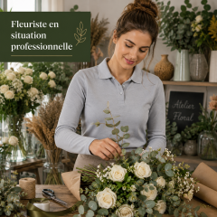 Fleuriste en boutique portant un polo femme manches longues gris
