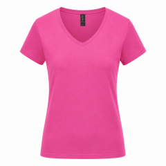 T-shirt femme col V rose...