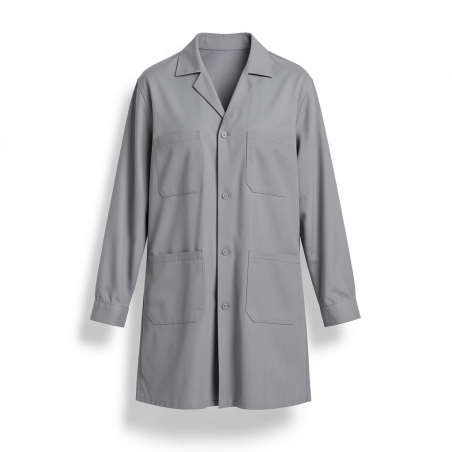 Blouse de travail grise Homme Femme 100 % coton — photo packshot produit sur fond blanc