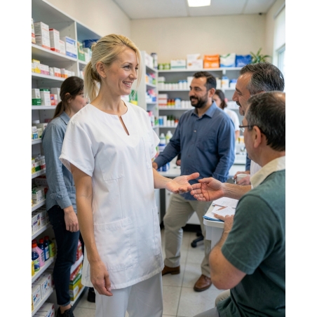 Tunique médicale amériacine Blanche infirmiere aide soignante — mise en situation : Pharmacie, Action métier