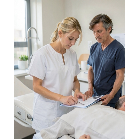 Tunique médicale amériacine Blanche infirmiere aide soignante — mise en situation : Médical / infirmier, Action métier