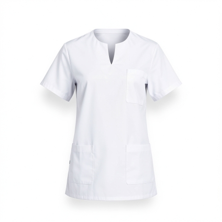Tunique médicale amériacine Blanche infirmiere aide soignante — photo packshot produit sur fond blanc