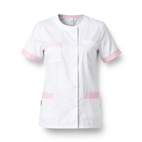 Blouse medicale Julia parement rose — photo packshot produit sur fond blanc