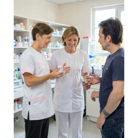 Blouse medicale Julia parement rose — mise en situation : Pharmacie, Enseignement / formation