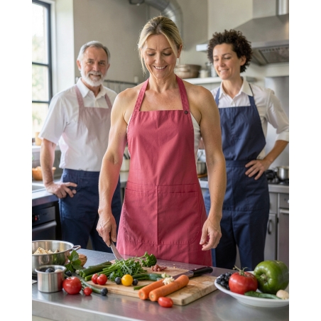 Tablier de service uniforme serveuse Polycoton Fushia — mise en situation : Cuisine / restauration, Action métier