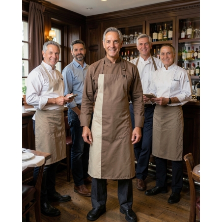Tablier de travail à Bavette Chocolat patisserie Boulangerie — mise en situation : Service en salle / bar, Équipe de salle