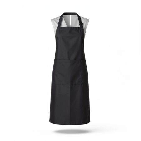 Tablier de service Noir à Broder avec Bavette et poches — photo packshot produit sur fond blanc