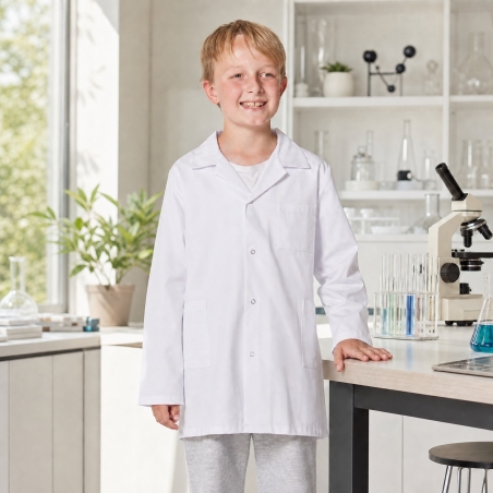 Blouse d'écolier blanche enfant portée en classe de sciences