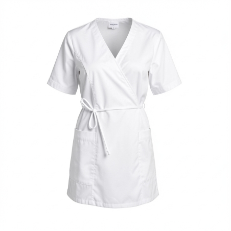 Tunique esthétique Kimono Uni Blanc — photo packshot produit sur fond blanc