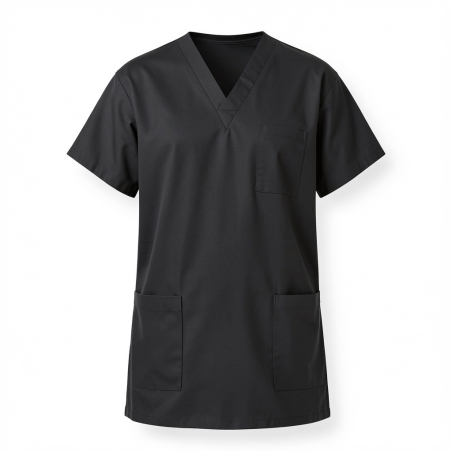 Tunique de travail Noire mixte Homme Femme Kiné et esthetique — photo packshot produit sur fond blanc