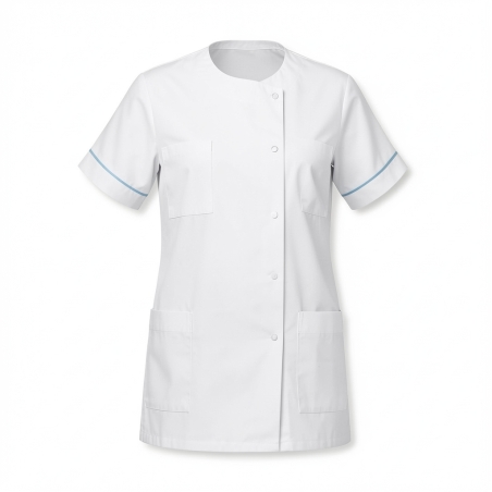 Tunique médicale Col Rond avec liseré ciel aux manches Julia — photo packshot produit sur fond blanc