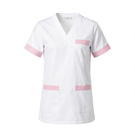 Blouse medicale Mariniere col V Rose — photo packshot produit sur fond blanc