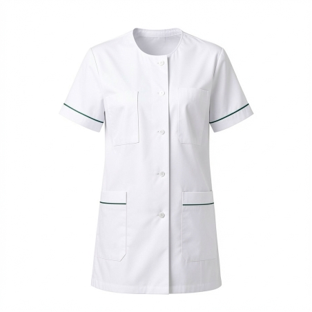 Tenue assistante medicale Blanche et verte Julia — photo packshot produit sur fond blanc